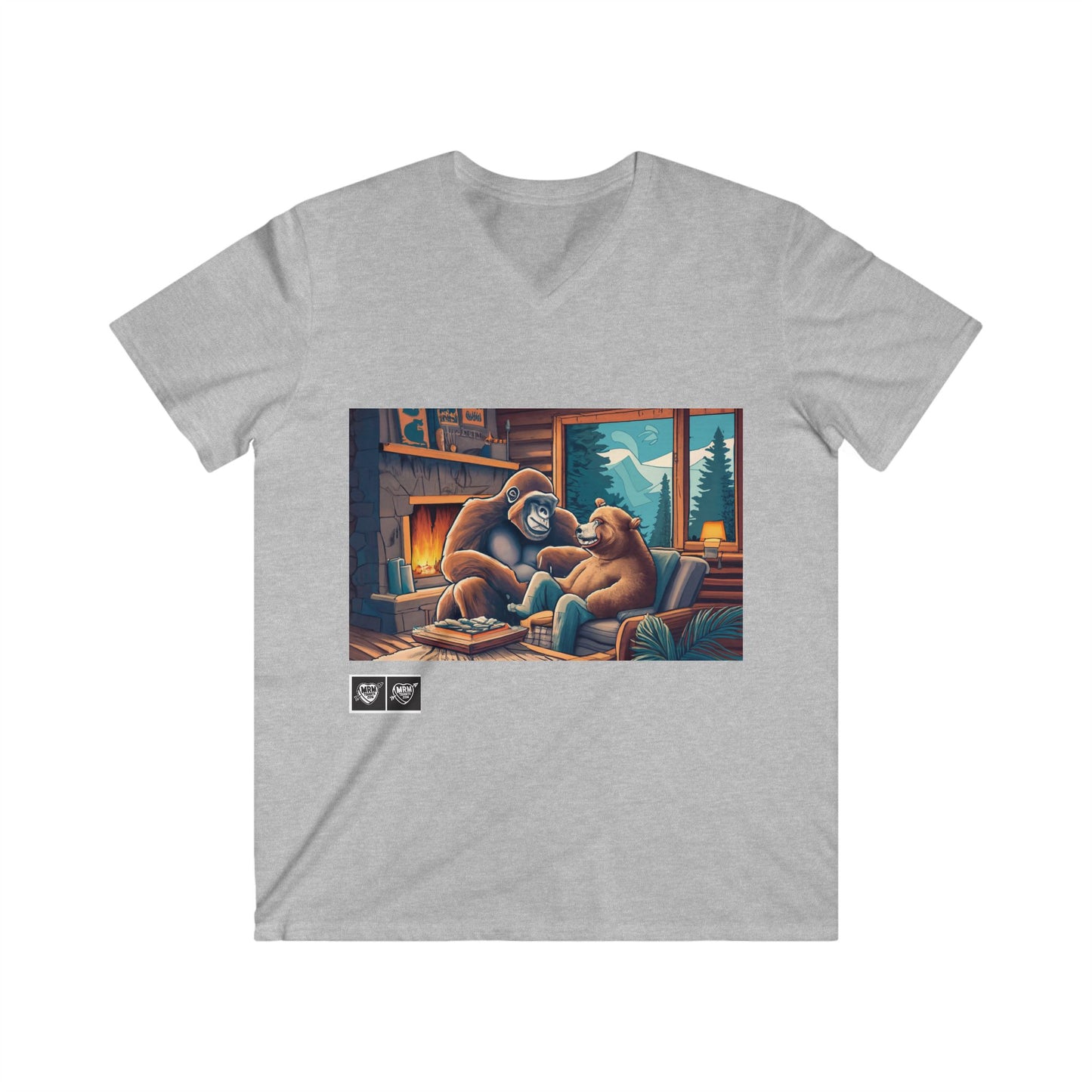 4 - Gorilla and bear in love at the cabin - V-Neck