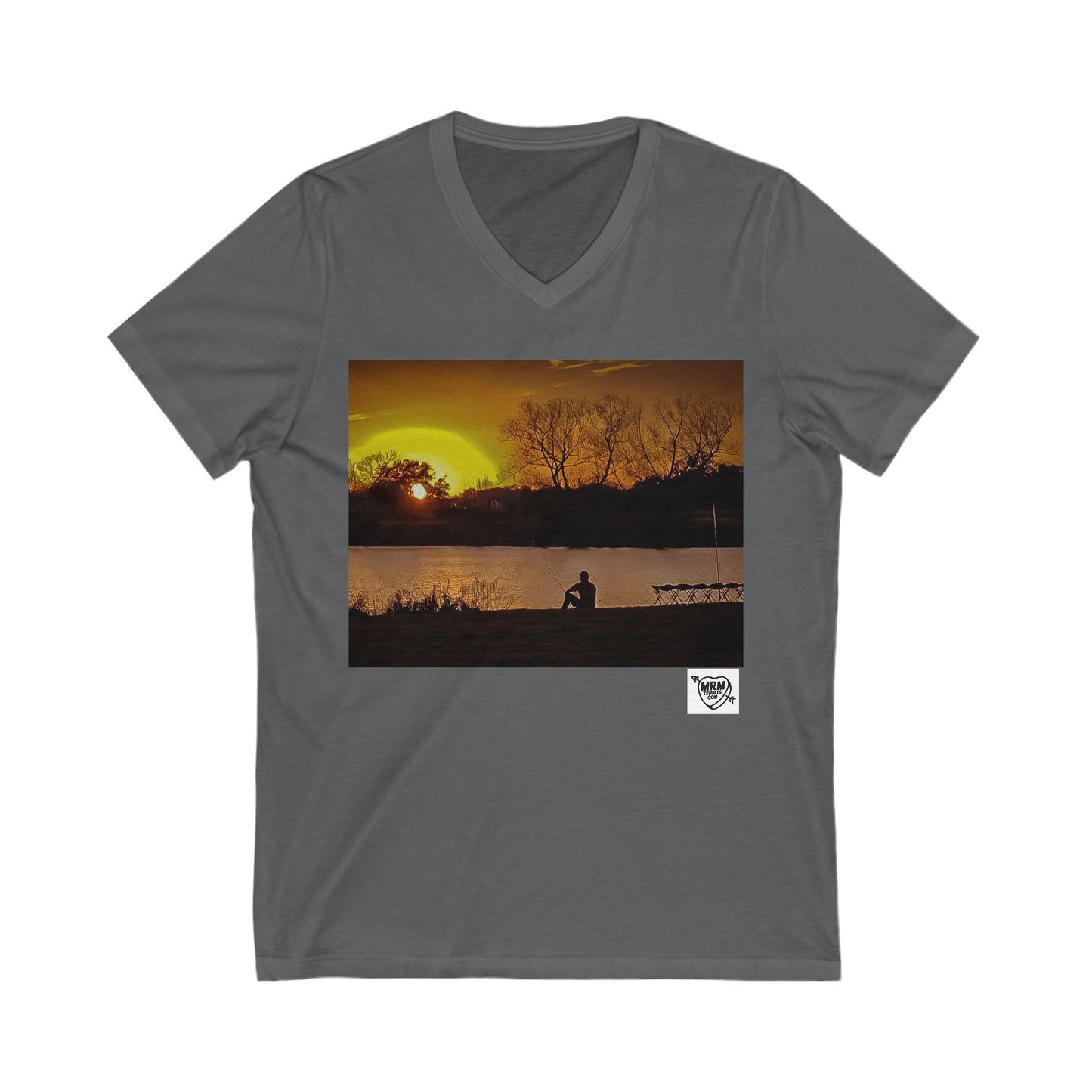 1 - Austin - Catching a fish at sundown - 1 - V-Neck