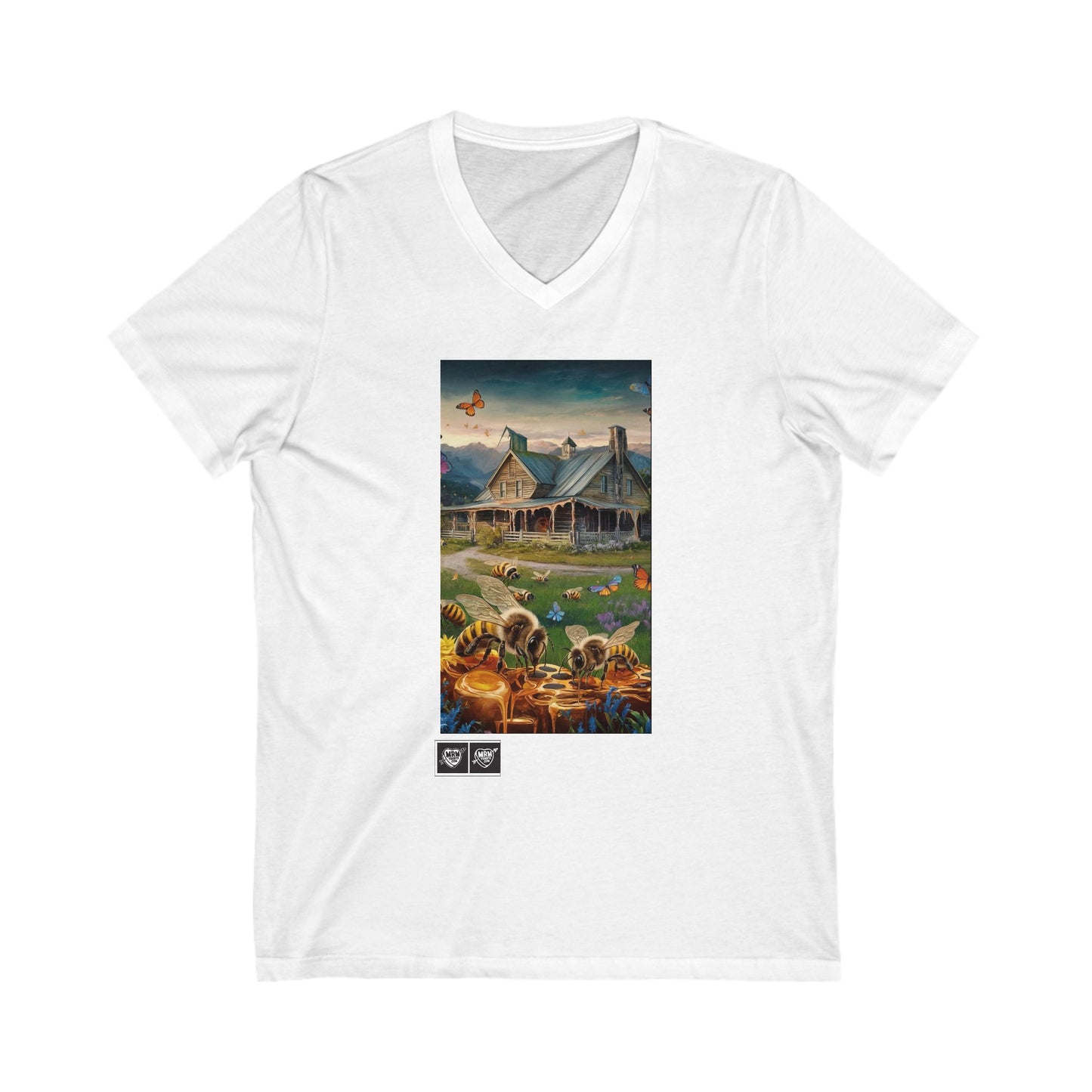 4 - Bees and cabin - V-Neck