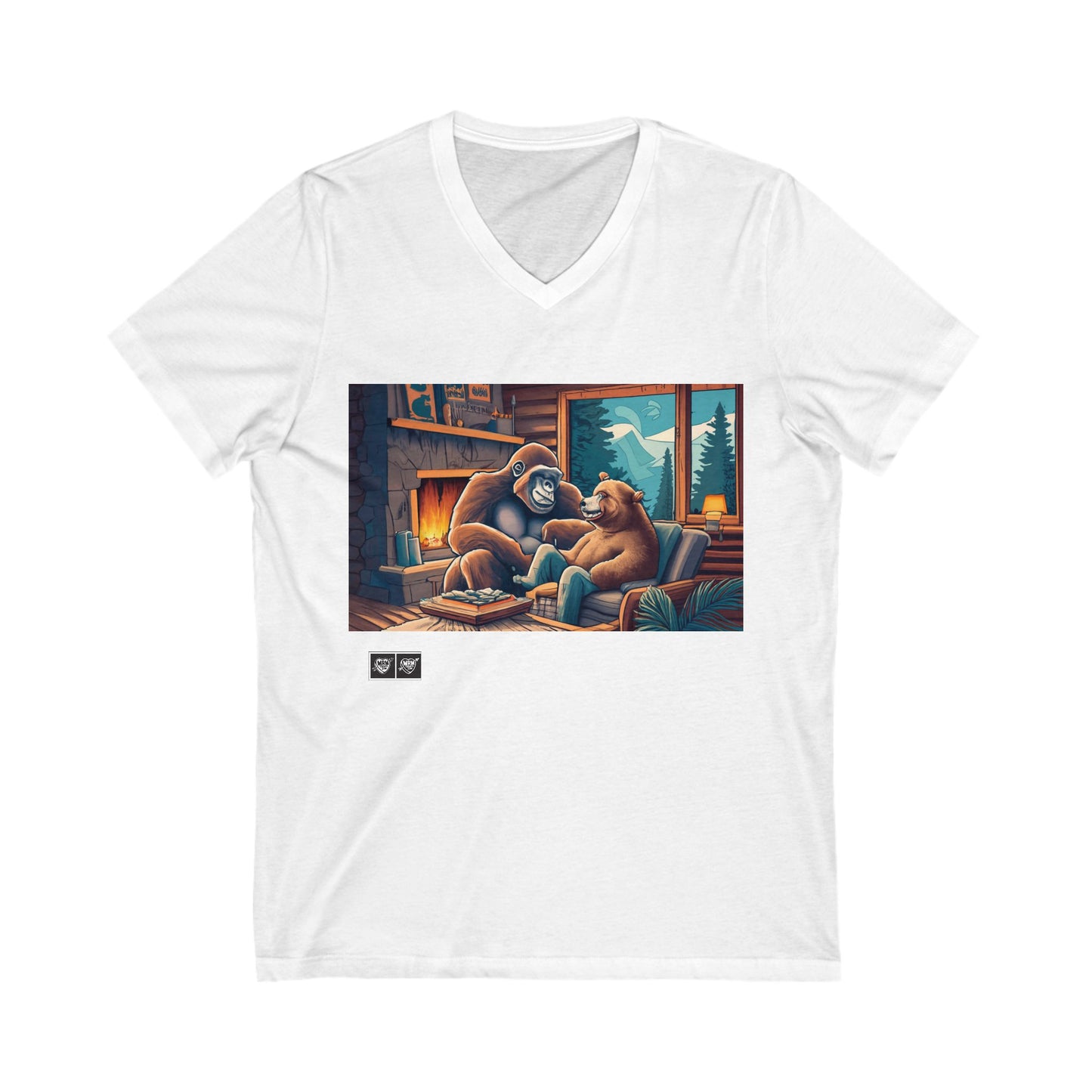3 - Gorilla and bear at the cabin - V-Neck