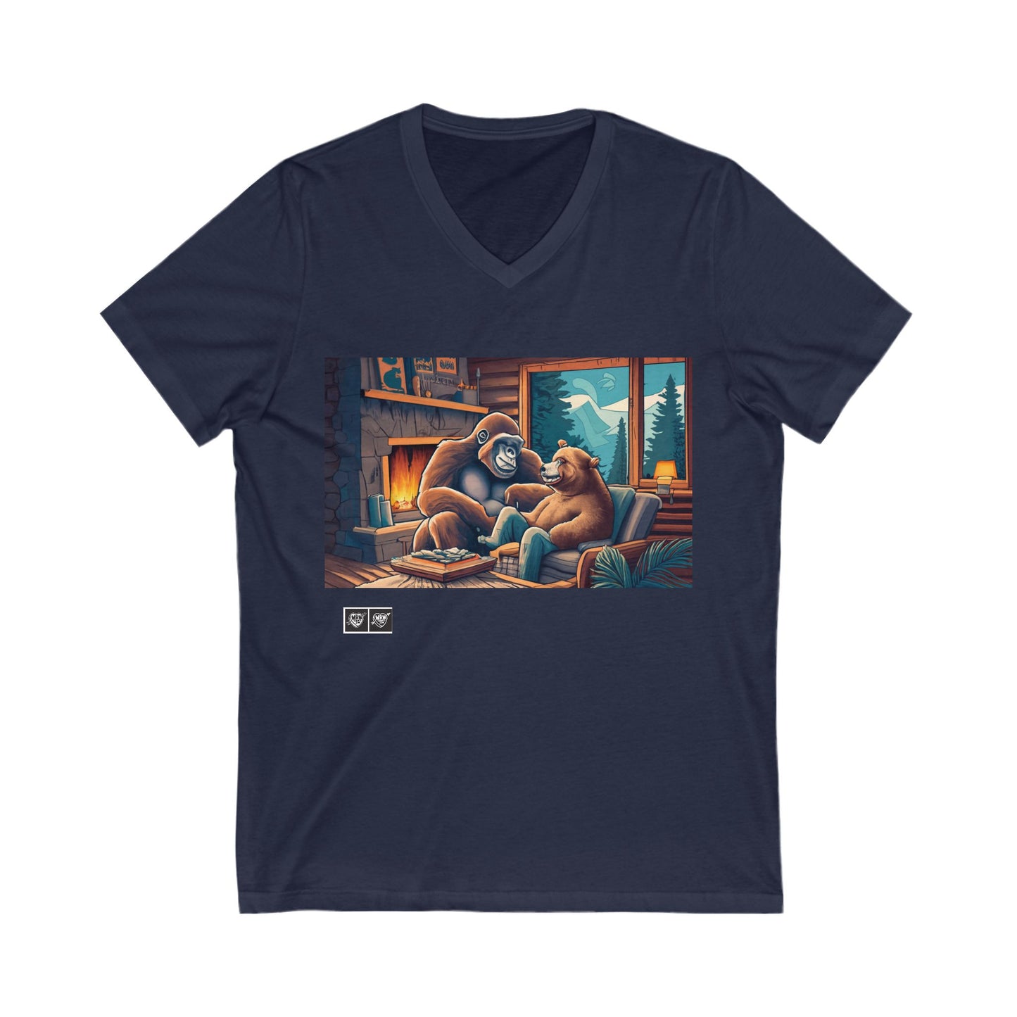 3 - Gorilla and bear at the cabin - V-Neck