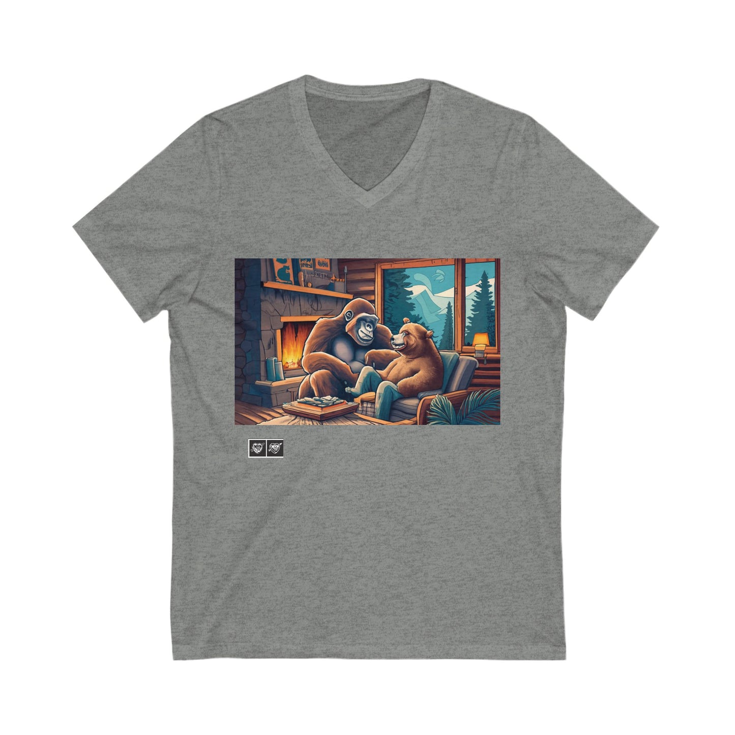 3 - Gorilla and bear at the cabin - V-Neck
