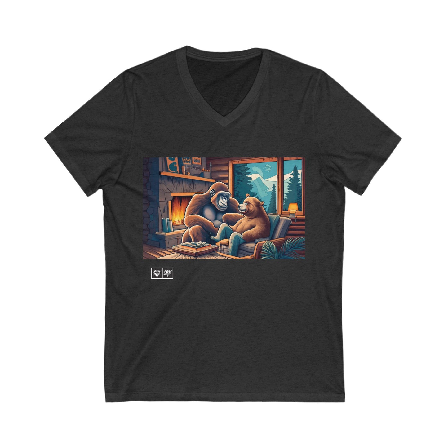 3 - Gorilla and bear at the cabin - V-Neck