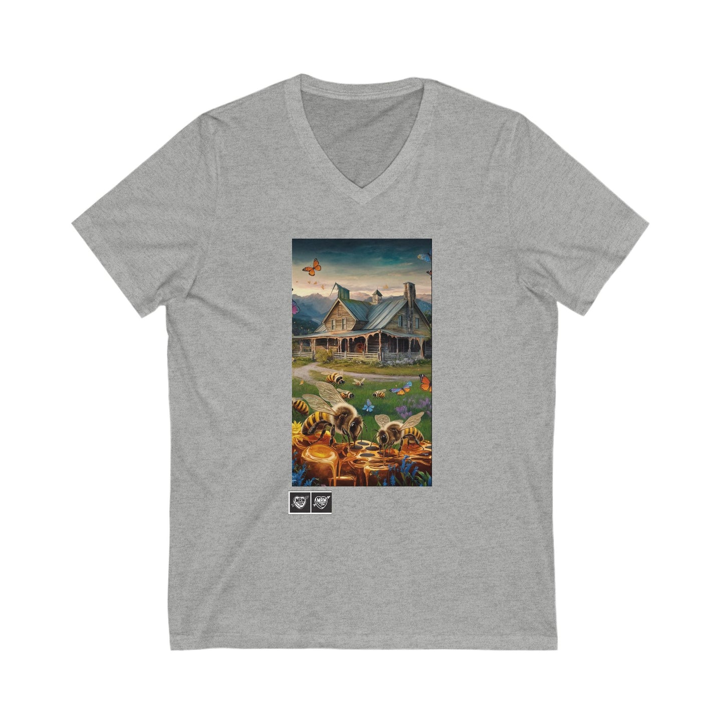 4 - Bees and cabin - V-Neck